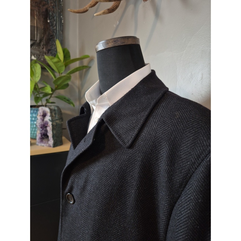 Canali Proposta Men's 54L Cashmere Overcoat Charcoal Black Herringbone Italy